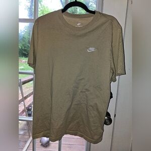 Nike Tan Embroidered Swoosh Tee | Men’s L | 100% Cotton | Made in Vietnam